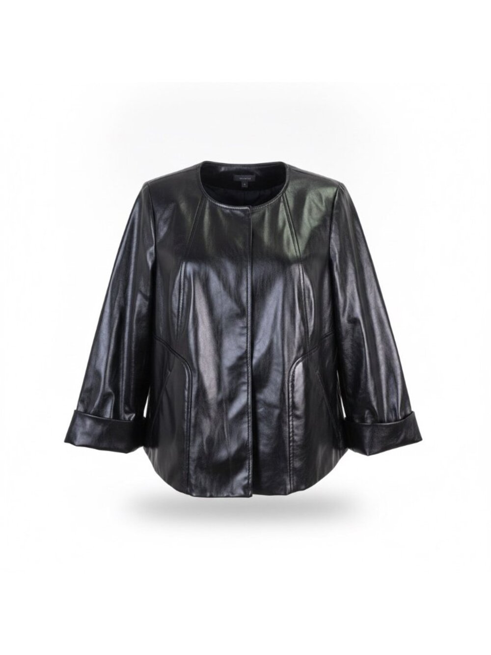 Kenneth Cole Reaction Womens Black Shiny Jacket Stylish Lightweight Design Sz M